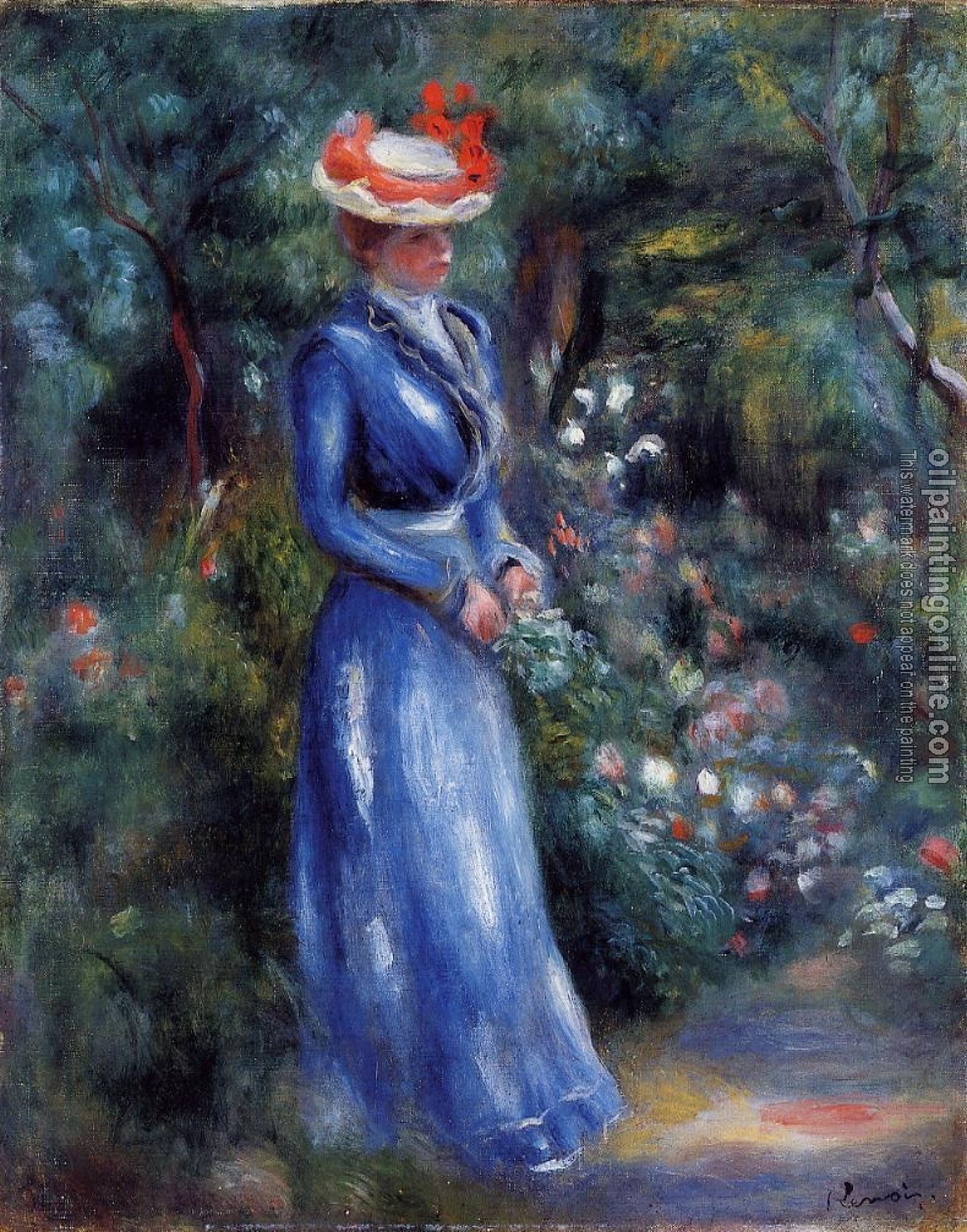 Renoir, Pierre Auguste - Woman in a Blue Dress, Garden of Saint-Cloud
